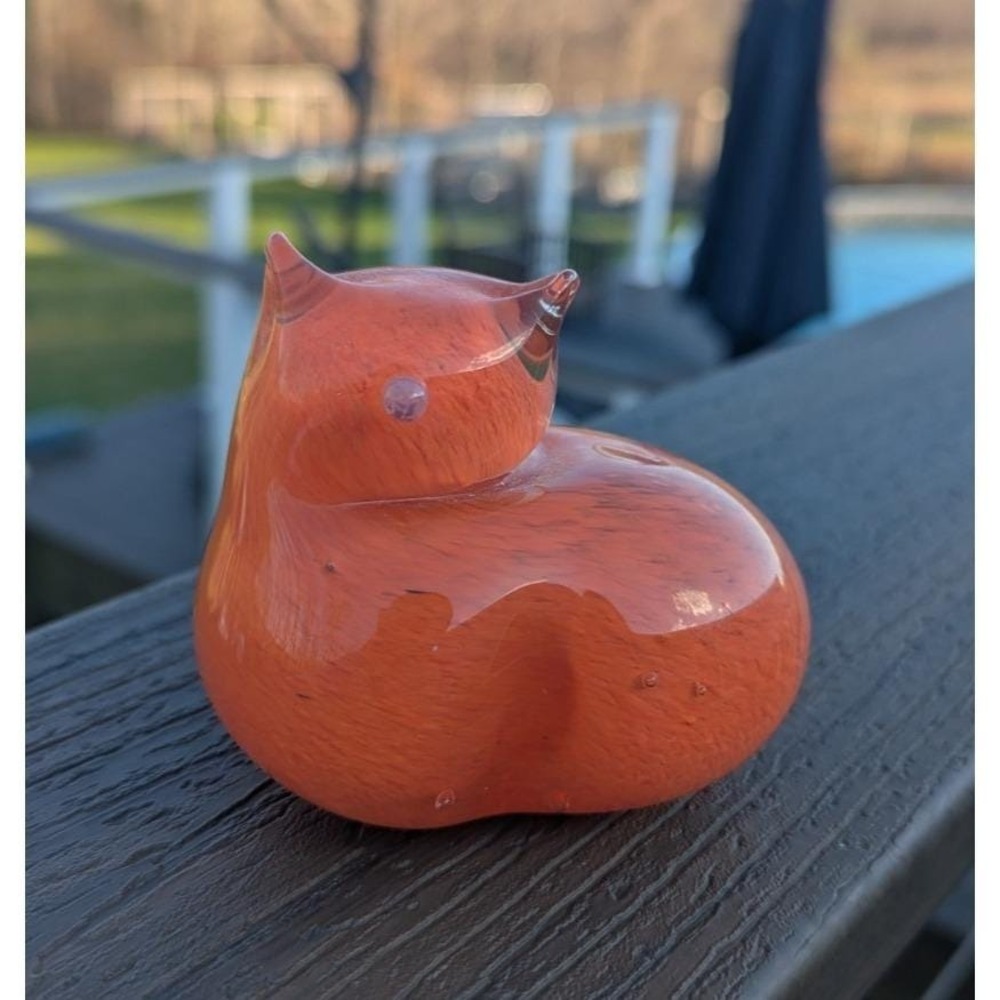 West Elm Hand-Blown Glass Orange Cat Figurine Paperweight Cat Lover Cottage